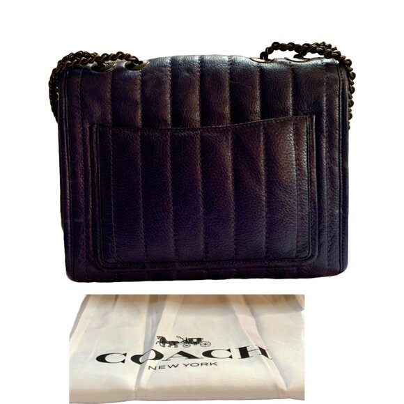 COACH Cadet Blue Leather Melody Shoulder Bag 29 With Quilting & Chain Link Strap - Picture 7 of 14